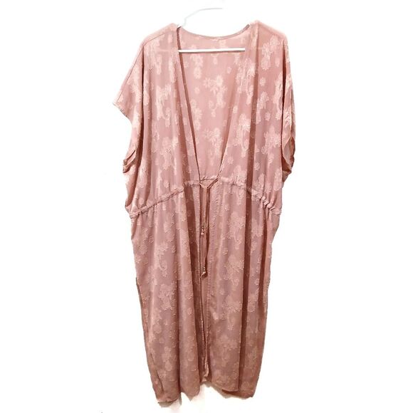 Pink Floral Sheer Longline Open Tie Front Cover - Picture 2 of 9